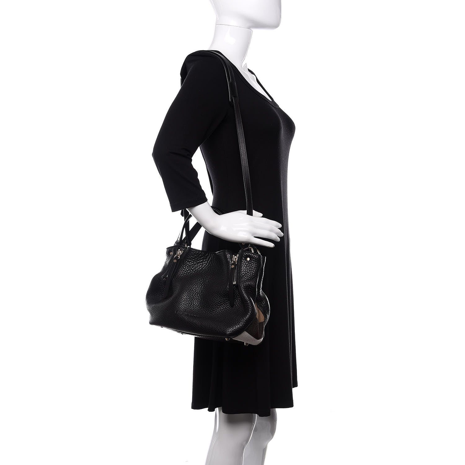 Burberry Grainy Calfskin House Check Small Maidstone Black 2 of 9