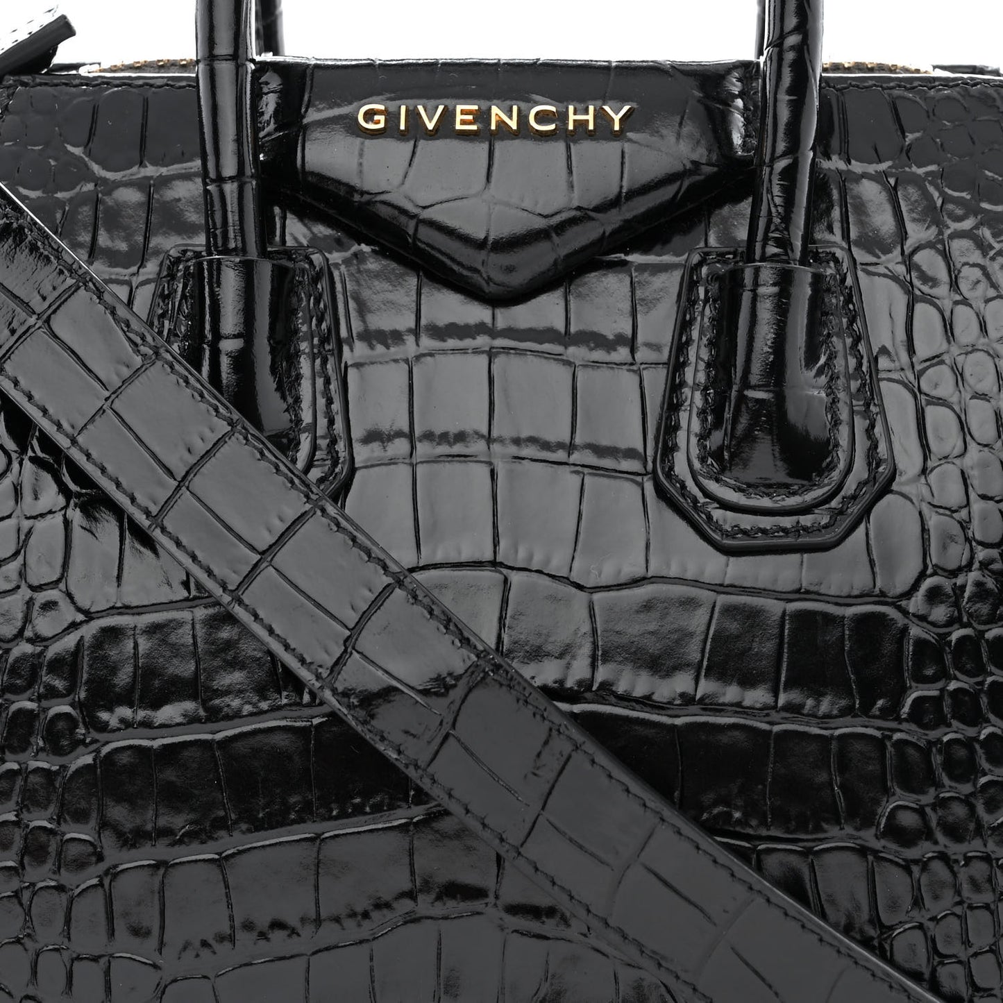 Calfskin Crocodile Embossed Mini Antigona Black