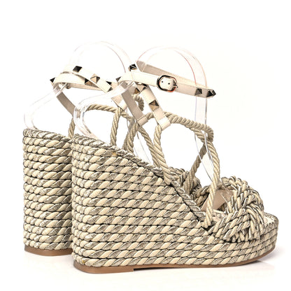 Valentino Garavani Braided Cotton Calfskin Rockstud Torchon Espadrille Wedge Sandals 40 Light Ivory 4 of 7