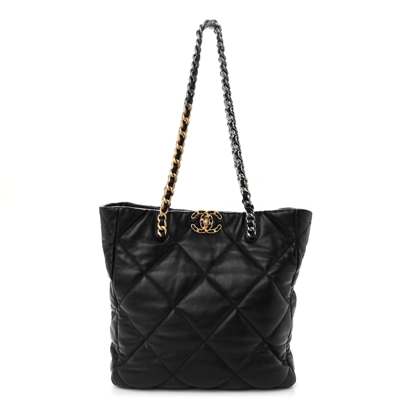Lambskin Quilted Chanel 19 Shopping Bag Black