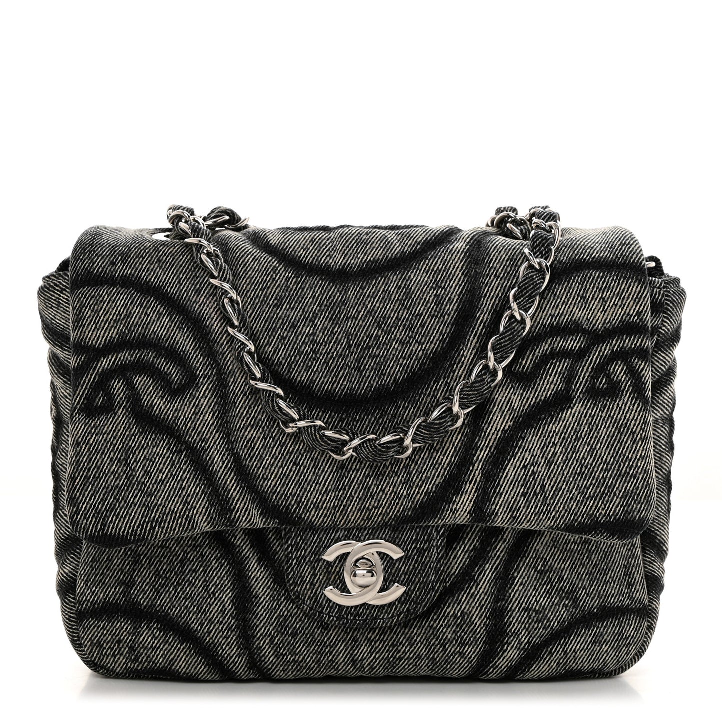 Denim Stitched Mini Square Flap Black
