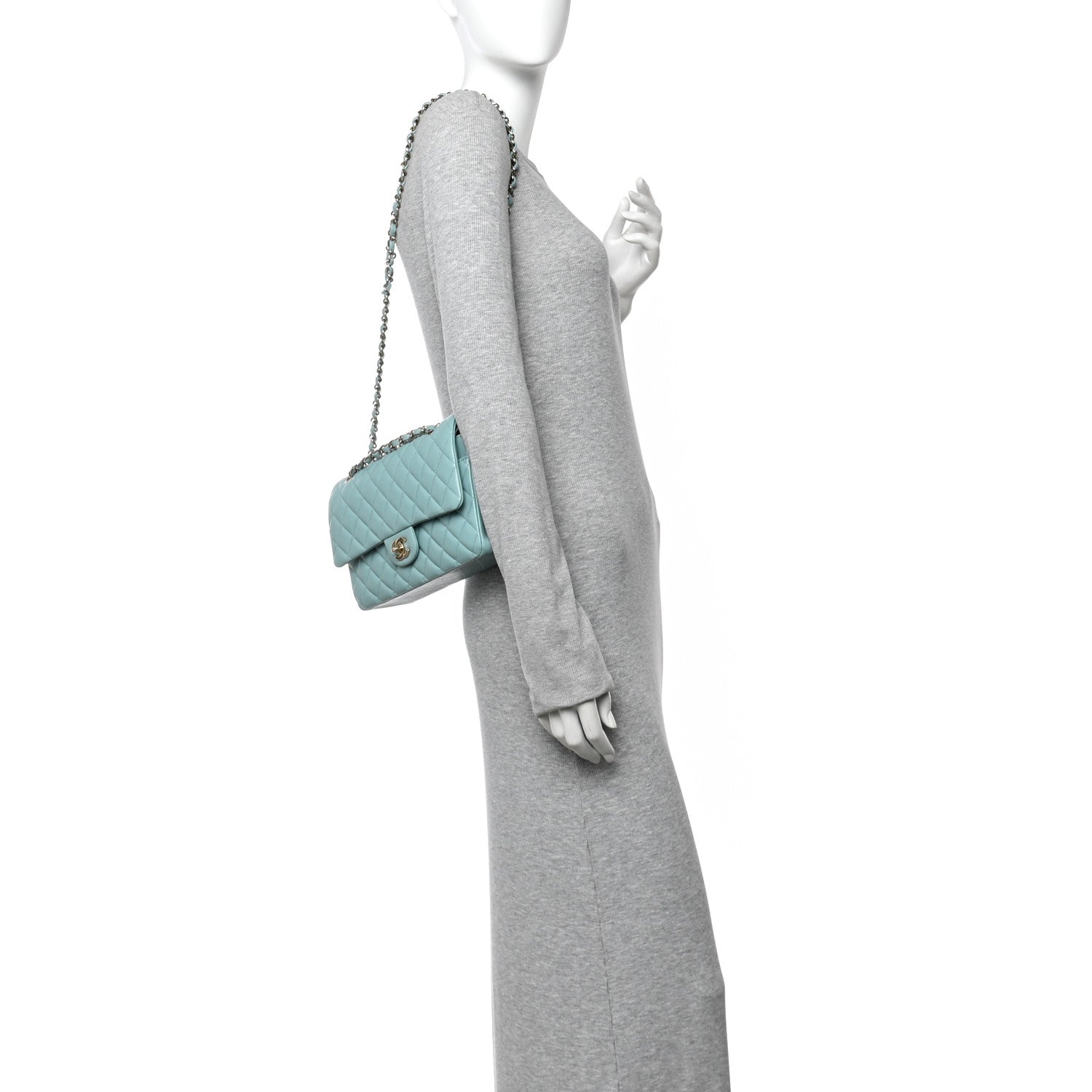 Chanel Caviar Quilted Medium Double Flap Light Blue 2 of 10