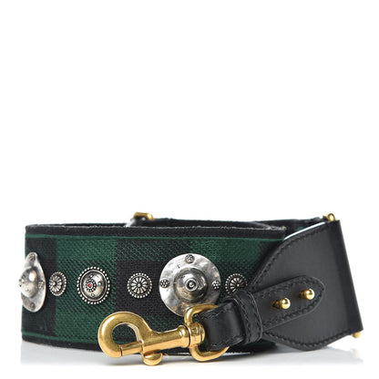 Christian Dior Canvas Embroidered Studded Checkered Shoulder Strap Green 1 of 3