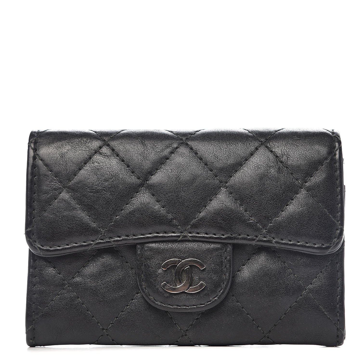 Chanel Crumpled Calfskin Quilted Flap Card Holder Wallet So Black 1 of 9