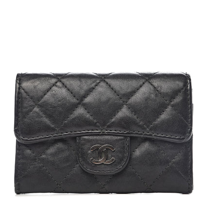 Chanel Crumpled Calfskin Quilted Flap Card Holder Wallet So Black 1 of 9