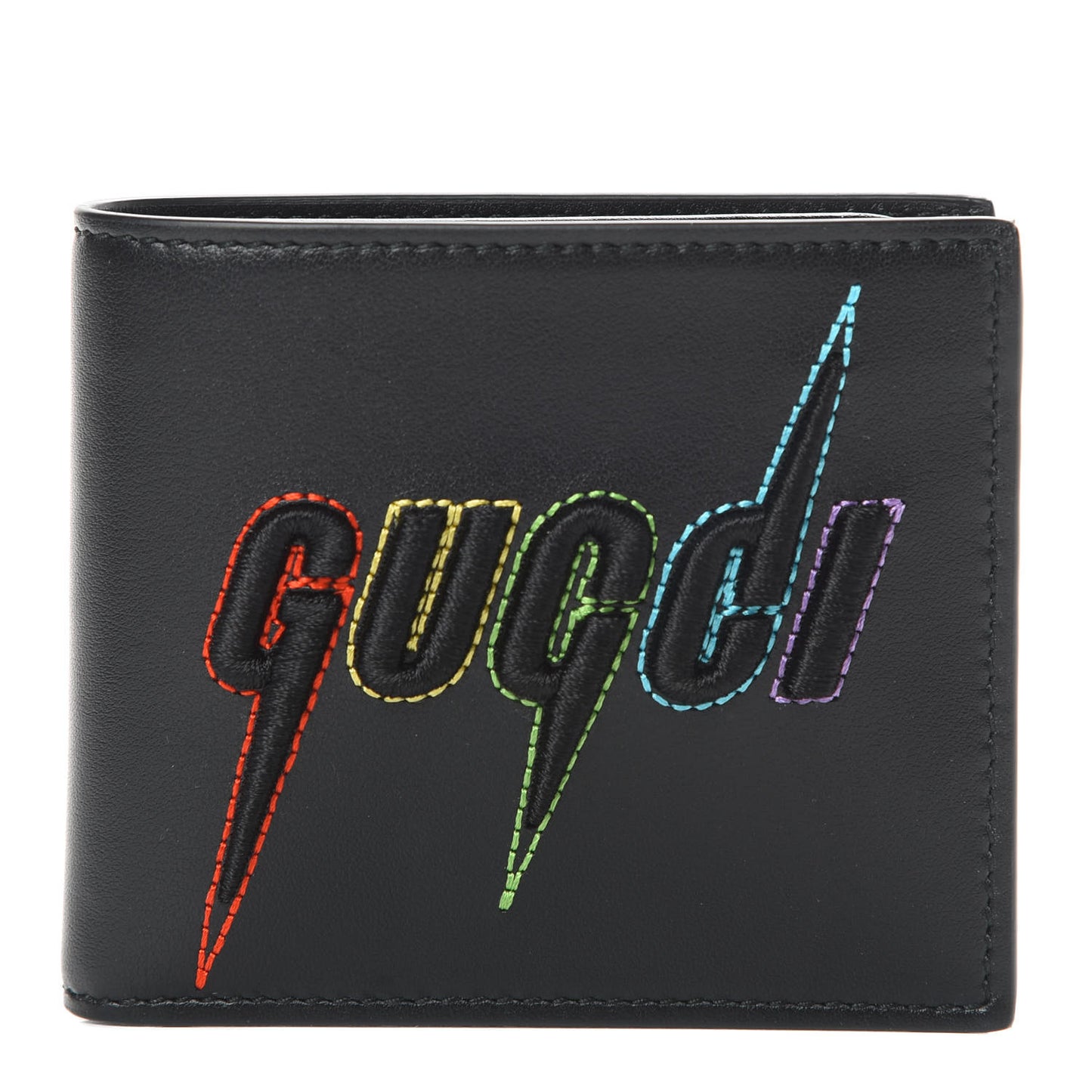 Calfskin Blade Embroidered Card Case Black