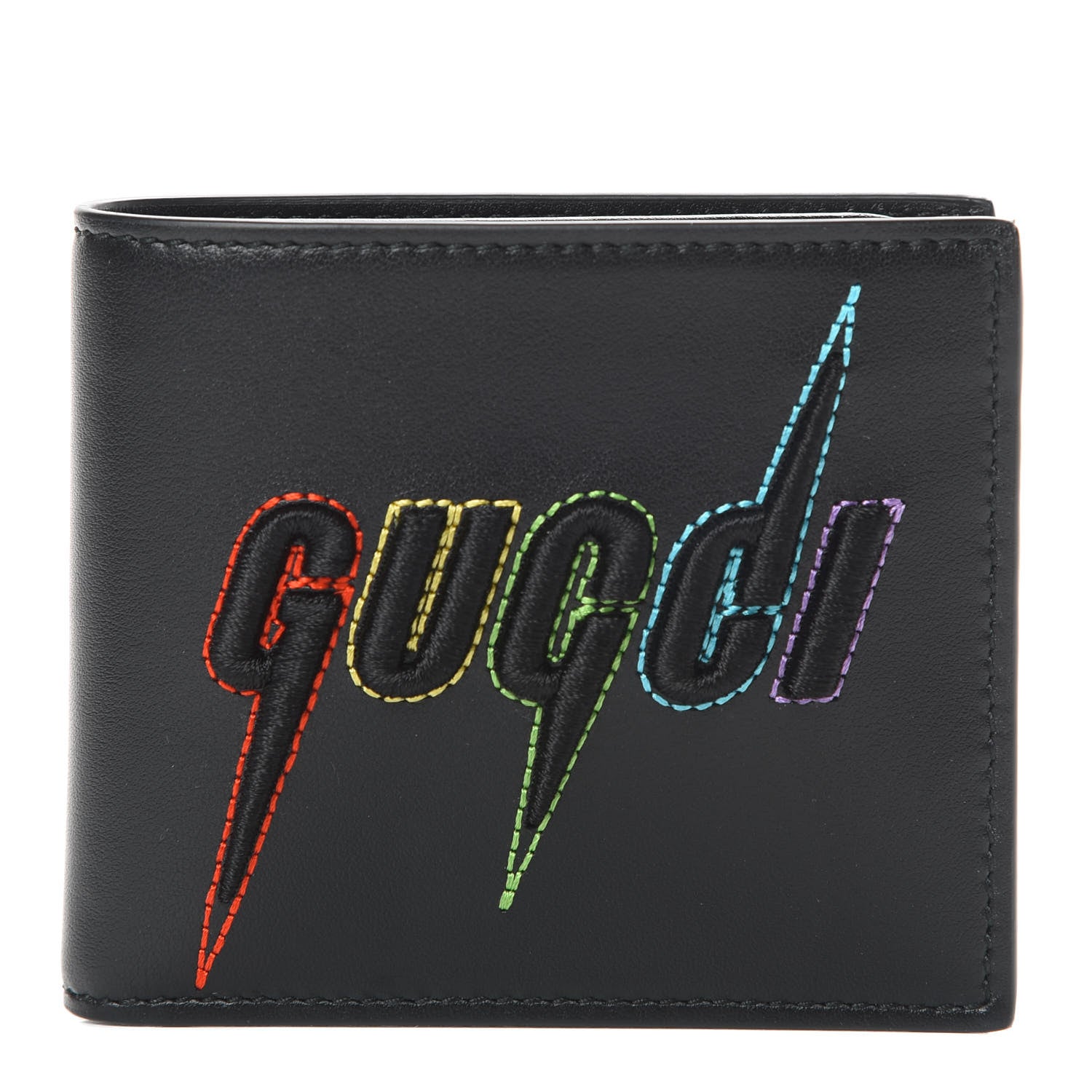 Gucci Calfskin Blade Embroidered Card Case Black 1 of 8