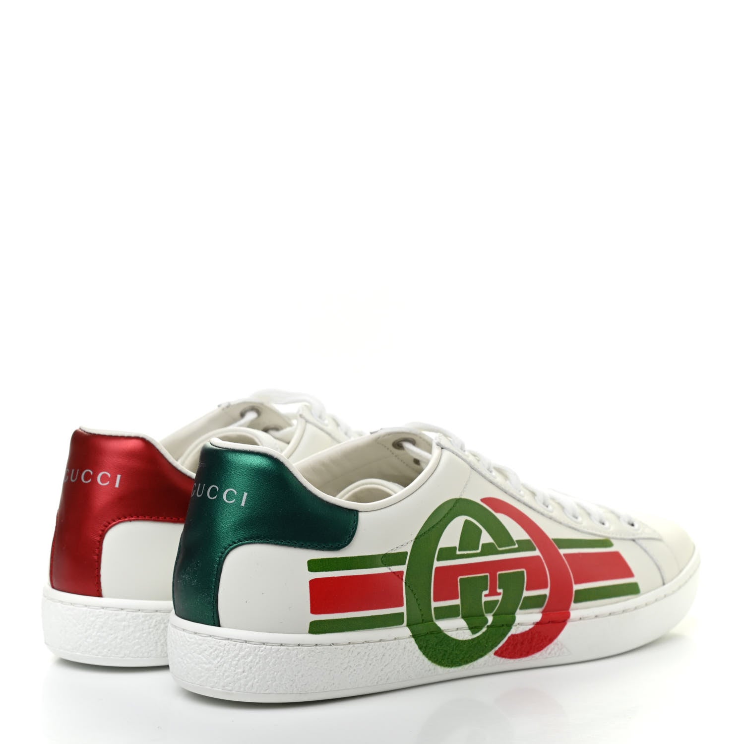 Gucci Calfskin Interlocking G Womens New Ace Sneakers 38.5 White Red Flame Green 4 of 8