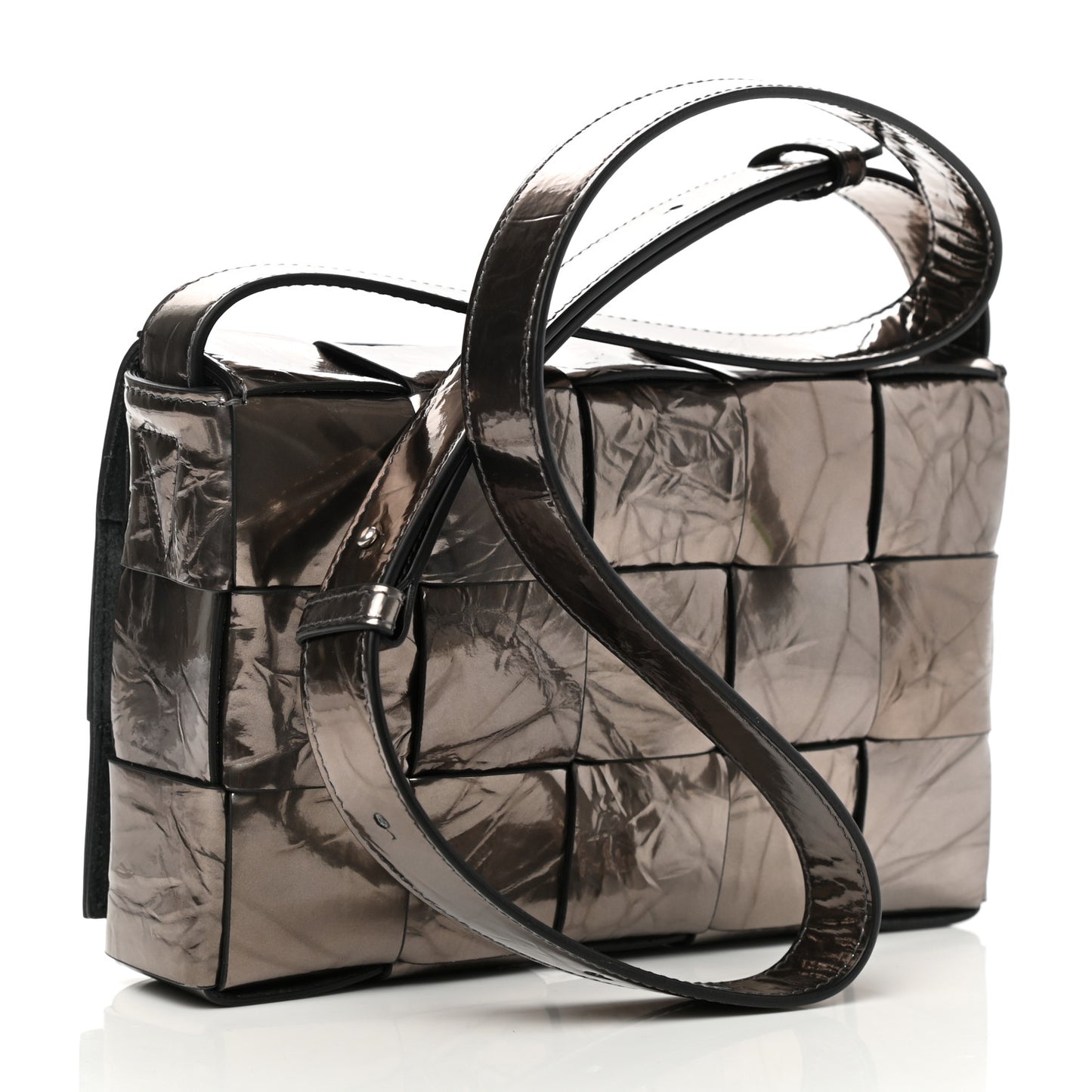 Metallic Crushed Calfskin Maxi Intrecciato Cassette Crossbody Bag Anchor