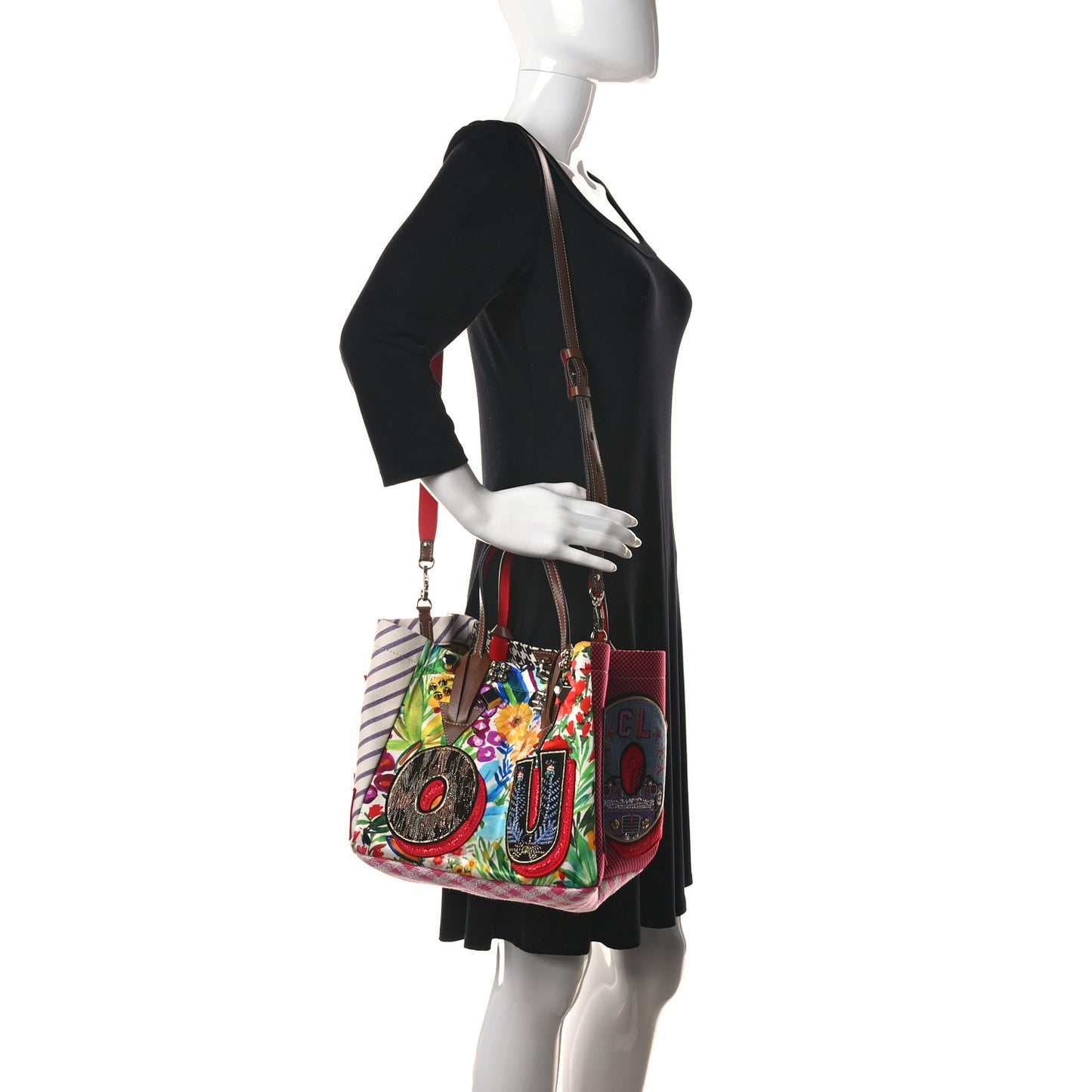 Canvas Embroidered Calfskin Caracaba Tote Multicolor