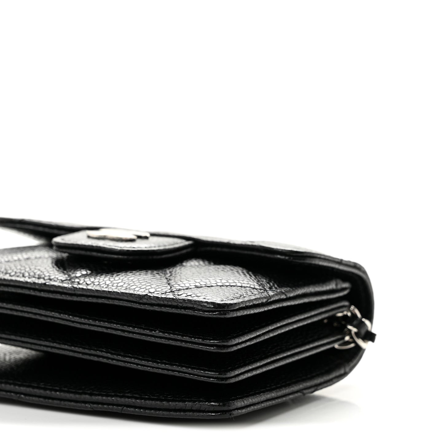 Caviar Quilted Flap Card Holder On Chain Black