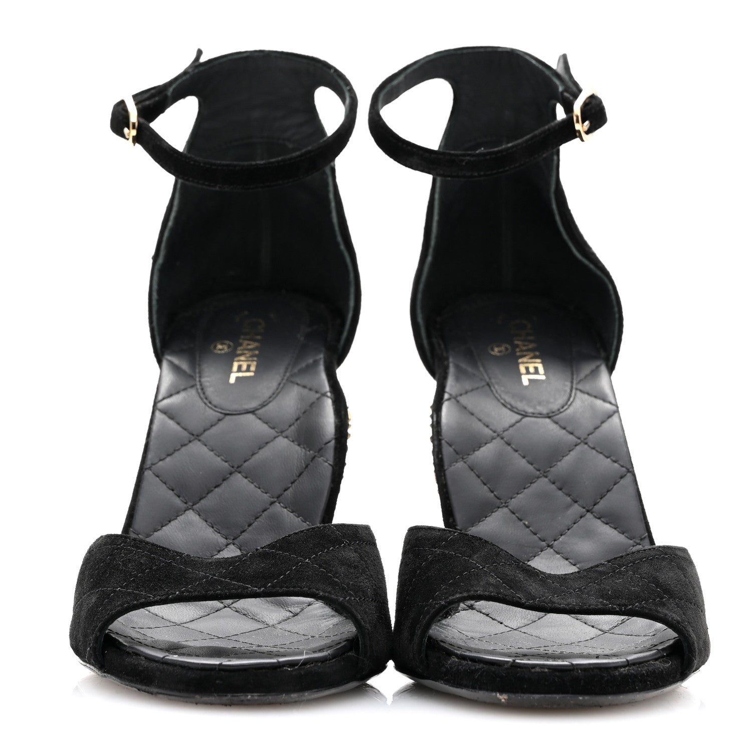 Chanel Suede Quilted Logo Sandals 38.5 Black 2 of 14