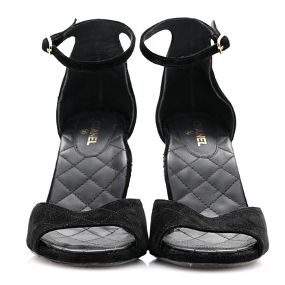Chanel Suede Quilted Logo Sandals 38.5 Black 2 of 14