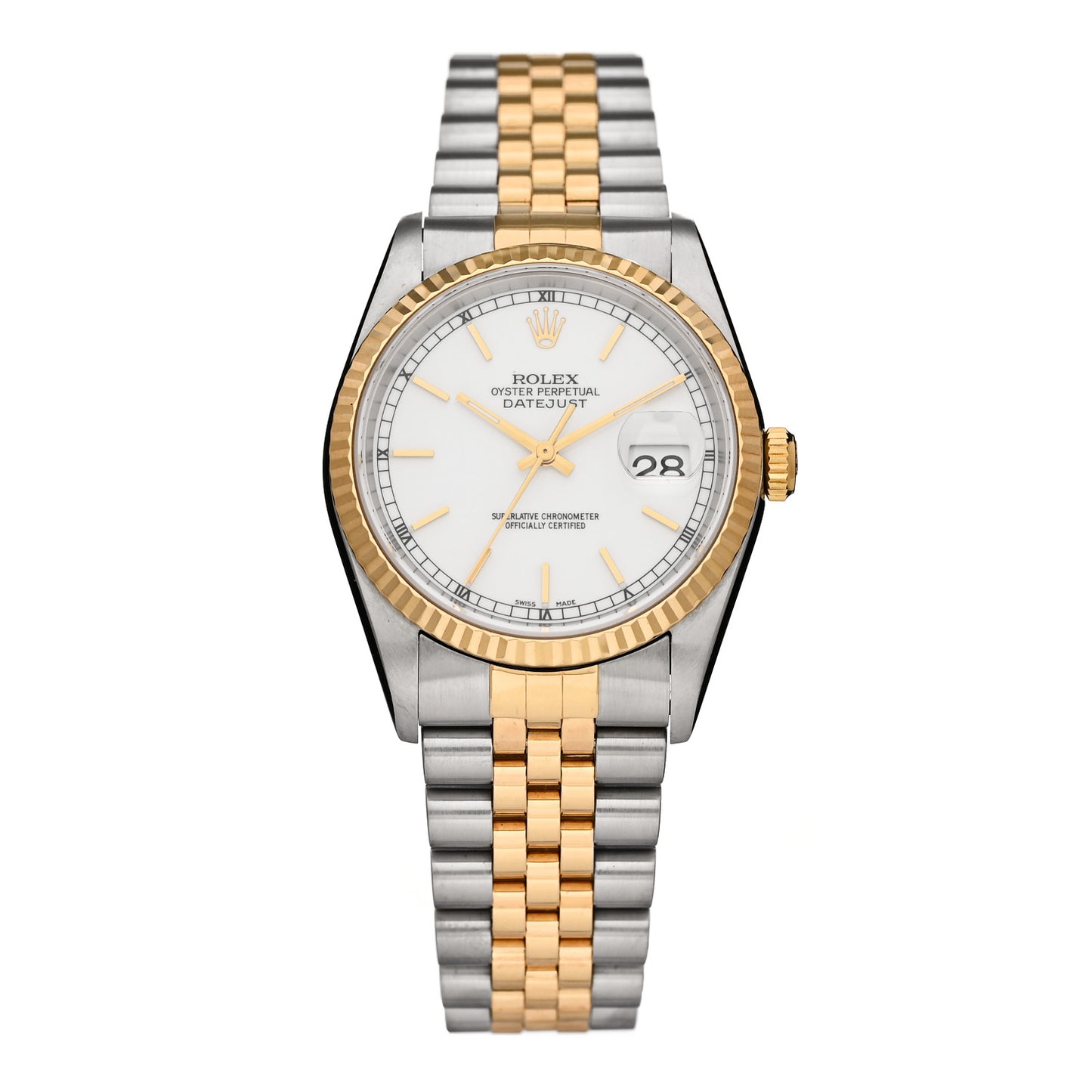 Stainless Steel 18K Yellow Gold 36mm Oyster Perpetual Datejust Watch White 16233