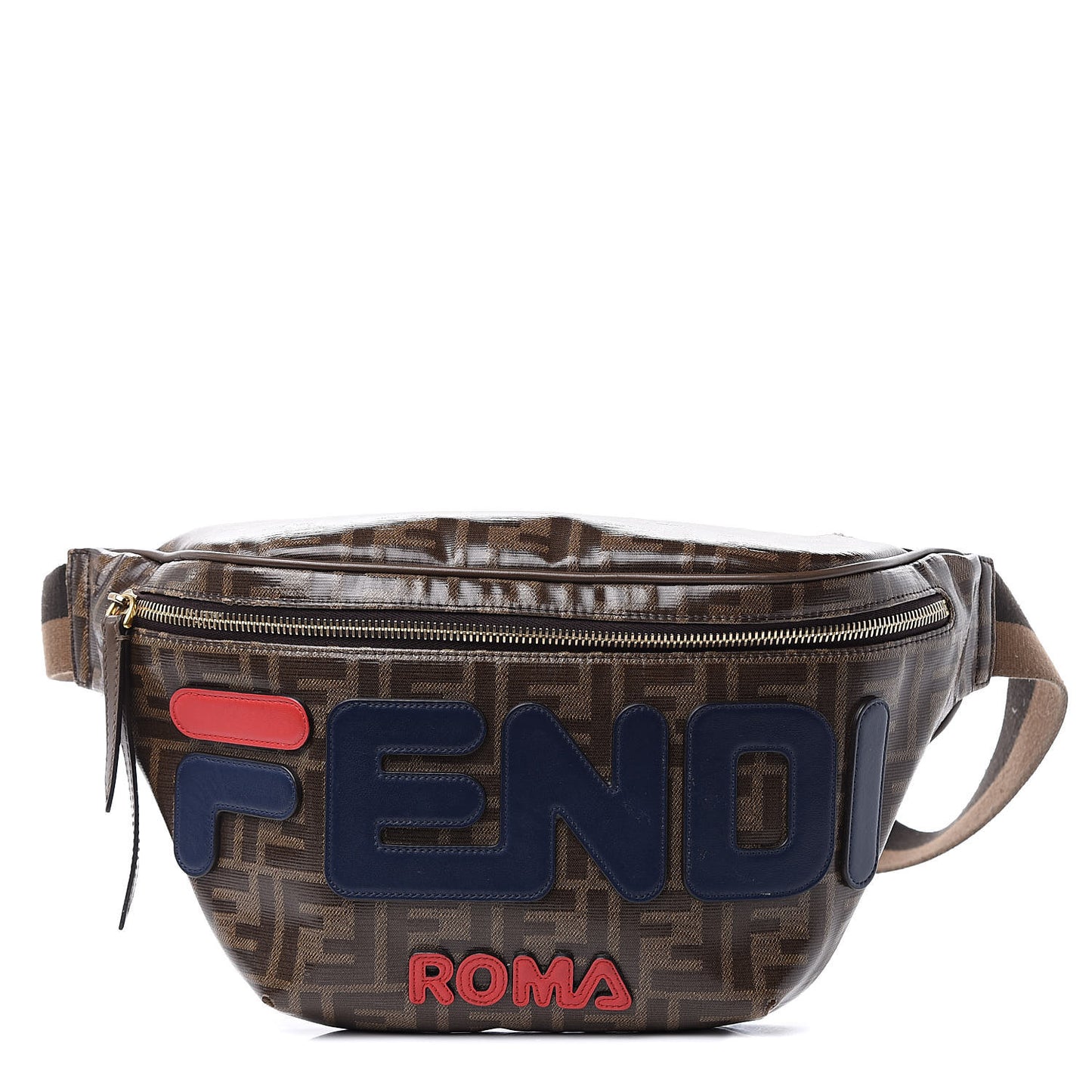 X FILA Glazed Fabric Vitello Century FF 1974 Mania Belt Bag Mogano Panna Blueberry