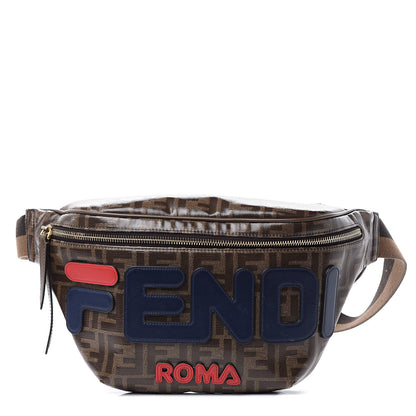 Fendi X FILA Glazed Fabric Vitello Century FF 1974 Mania Belt Bag Mogano Panna Blueberry 1 of 11