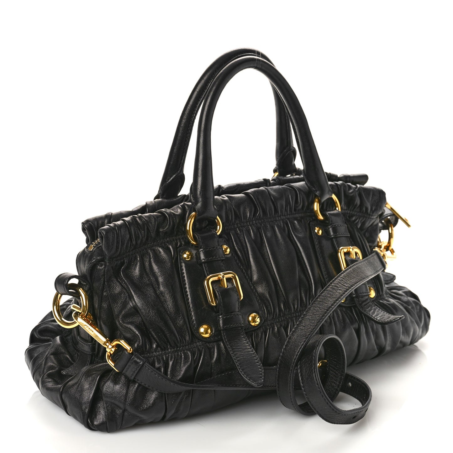 Nappa Gaufre Buckle Satchel Black