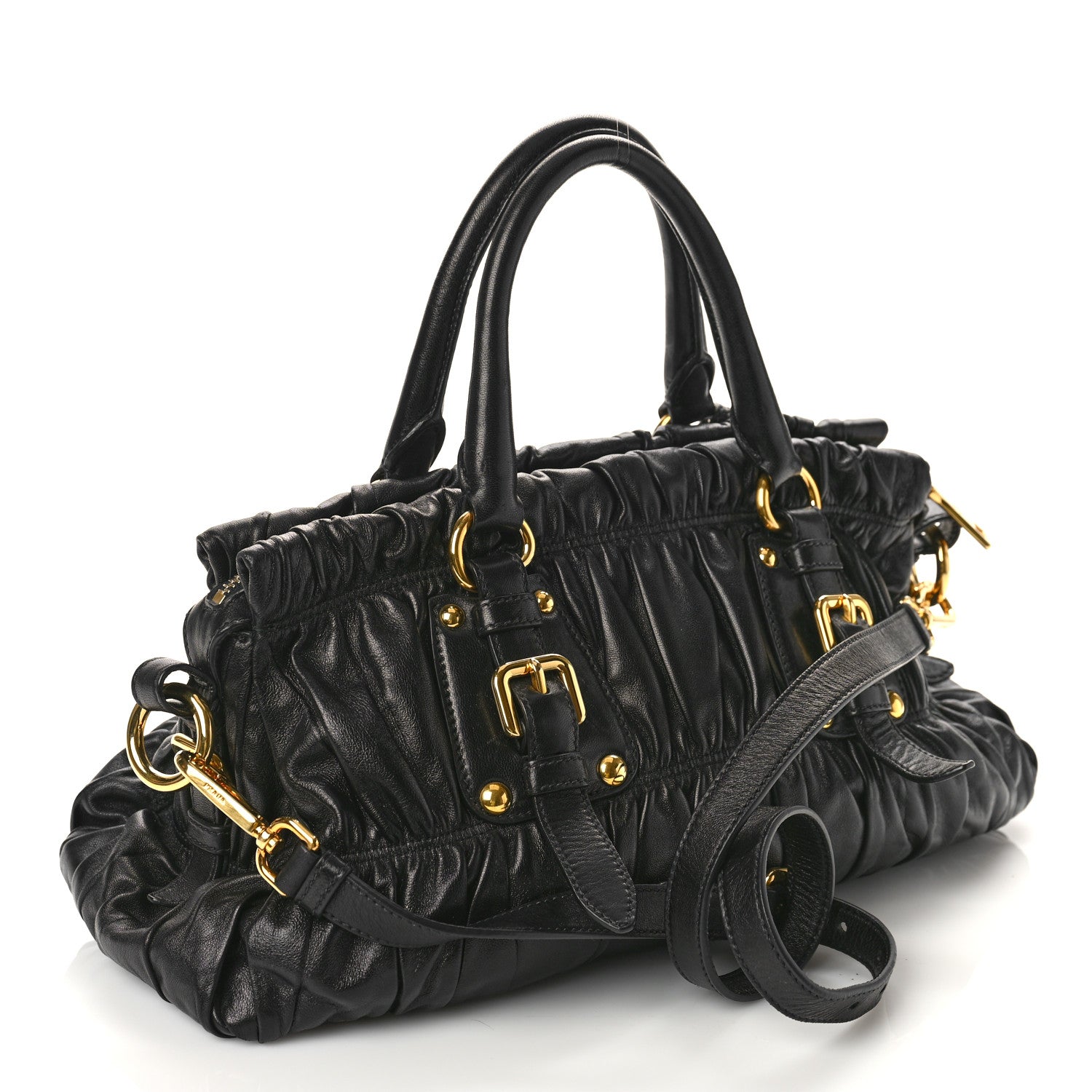 Prada Nappa Gaufre Buckle Satchel Black 3 of 10