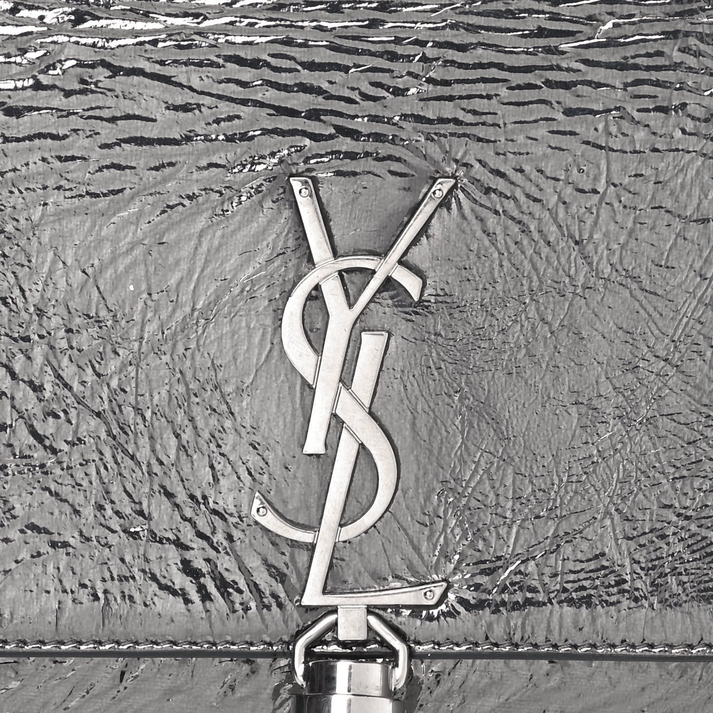 Metallic Crackled Calfskin Kate Monogram Tassel Chain Wallet Argento