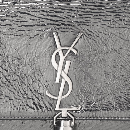Saint Laurent Metallic Crackled Calfskin Kate Monogram Tassel Chain Wallet Argento 7 of 13