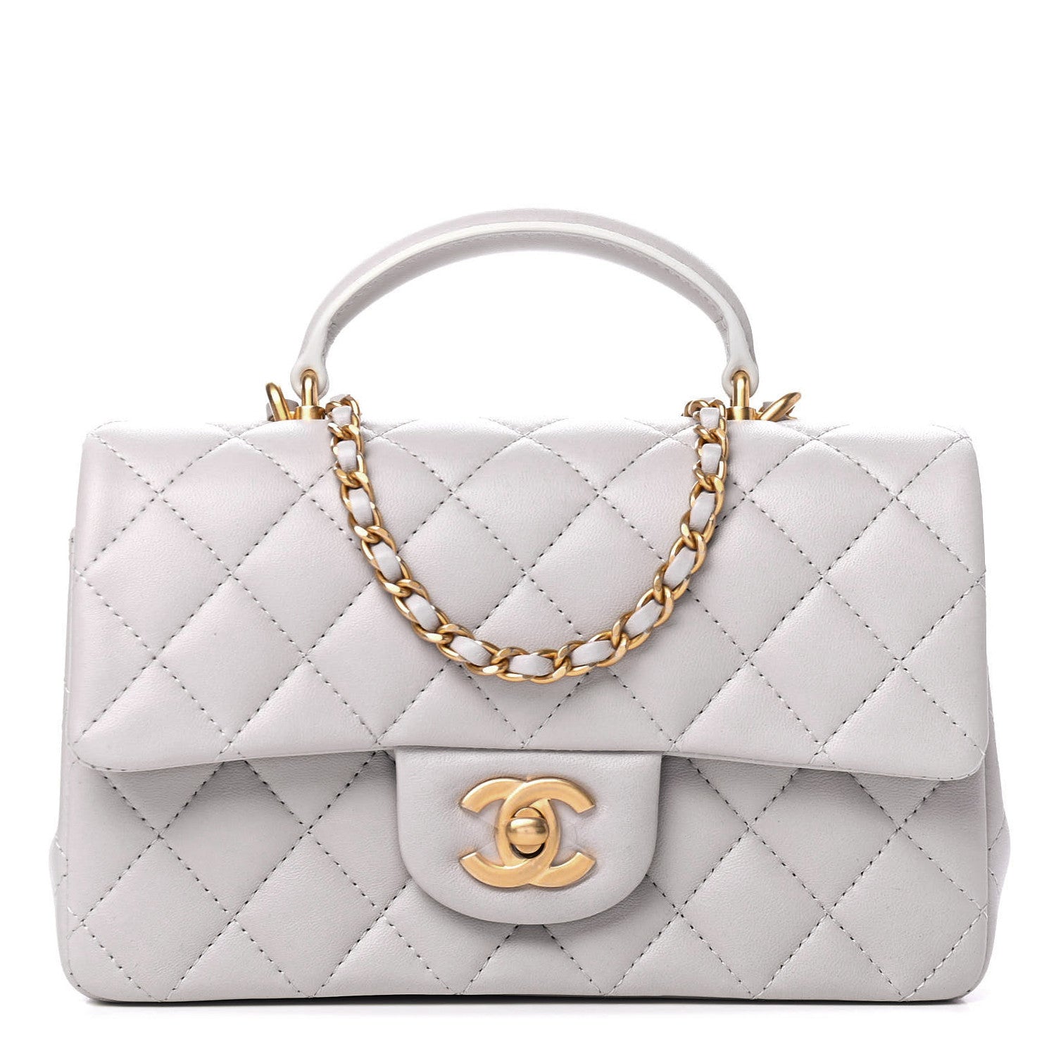 Chanel Lambskin Quilted Mini Top Handle Rectangular Flap Grey 1 of 4