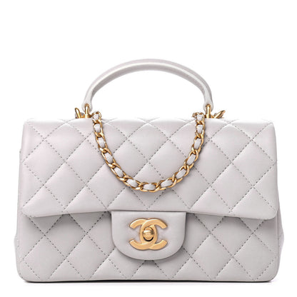 Chanel Lambskin Quilted Mini Top Handle Rectangular Flap Grey 1 of 4