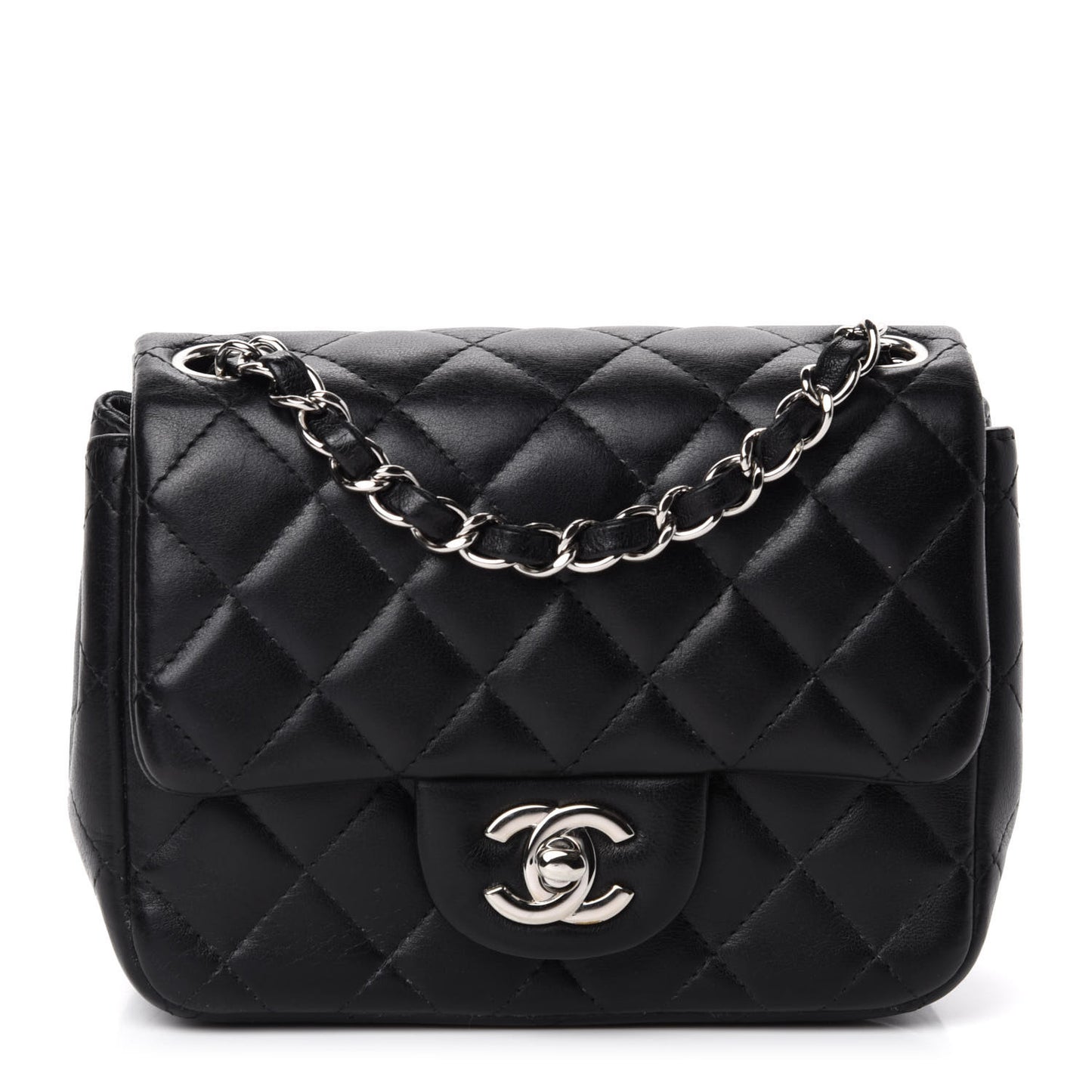 Lambskin Quilted Mini Square Flap Black