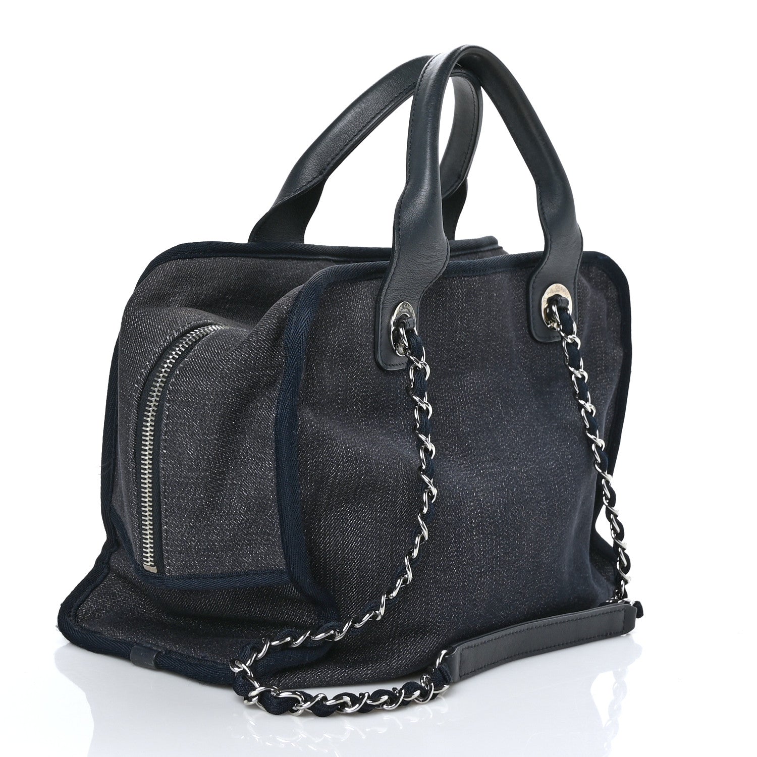Chanel Denim Deauville Bowling Bag Dark Blue 3 of 11