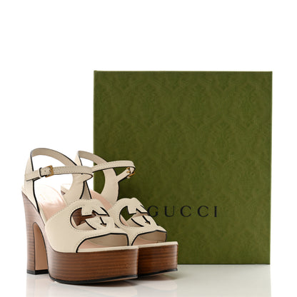 Gucci Cosmos Softy Calfskin Wooden Interlocking G Cut-Out 30/120mm Platform Sandals 37 Mystic White 10 of 10