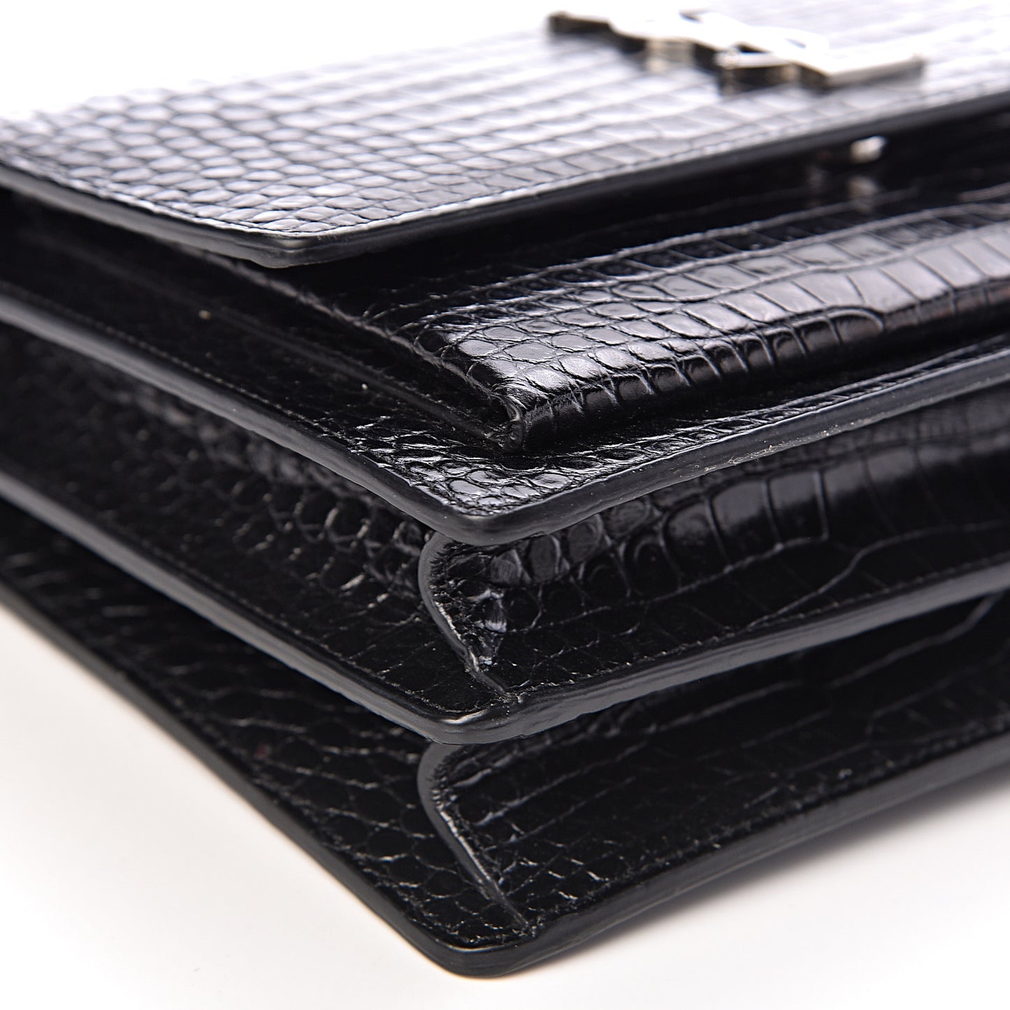 Calfskin Crocodile Embossed Medium Monogram Sunset Black