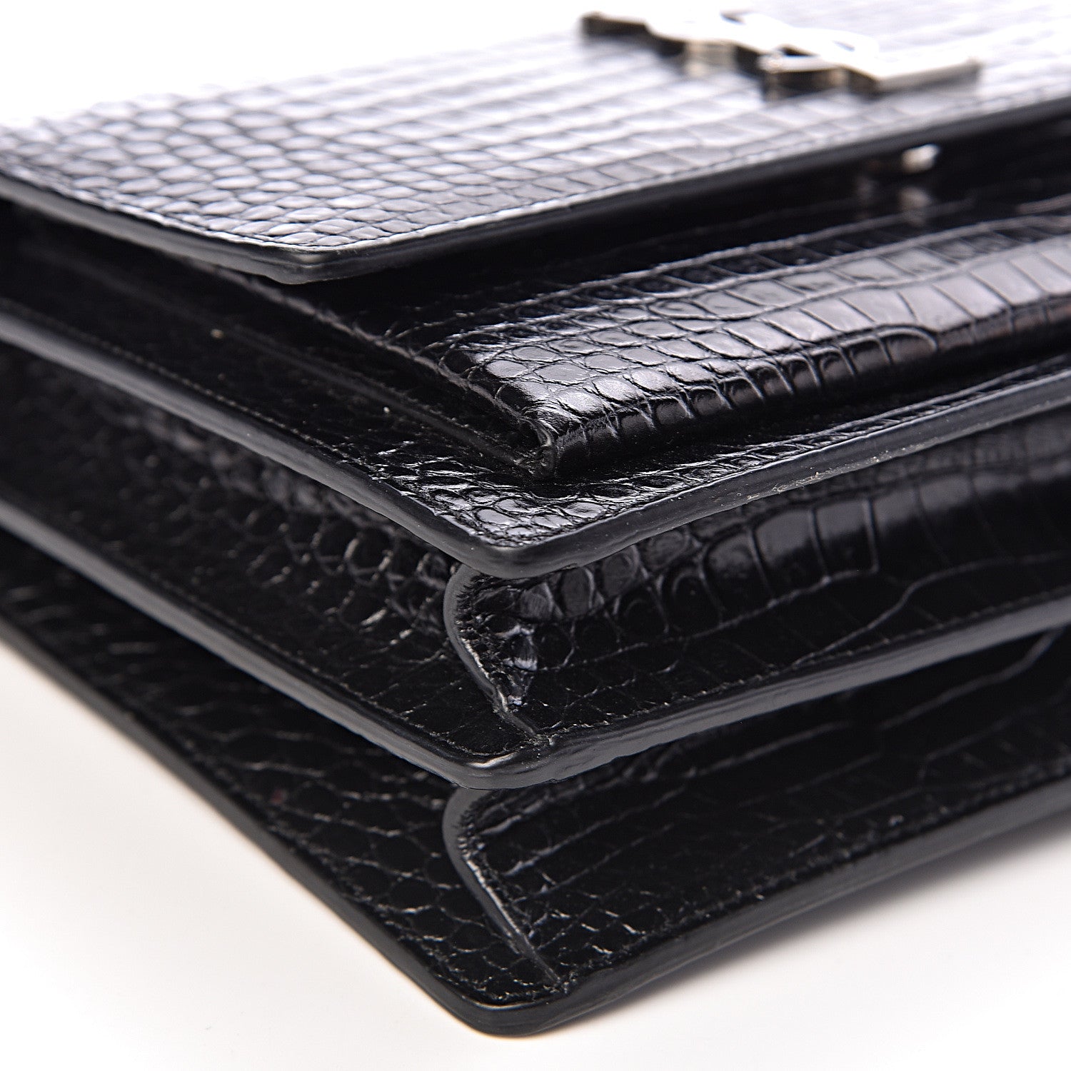 Saint Laurent Calfskin Crocodile Embossed Medium Monogram Sunset Black 8 of 9