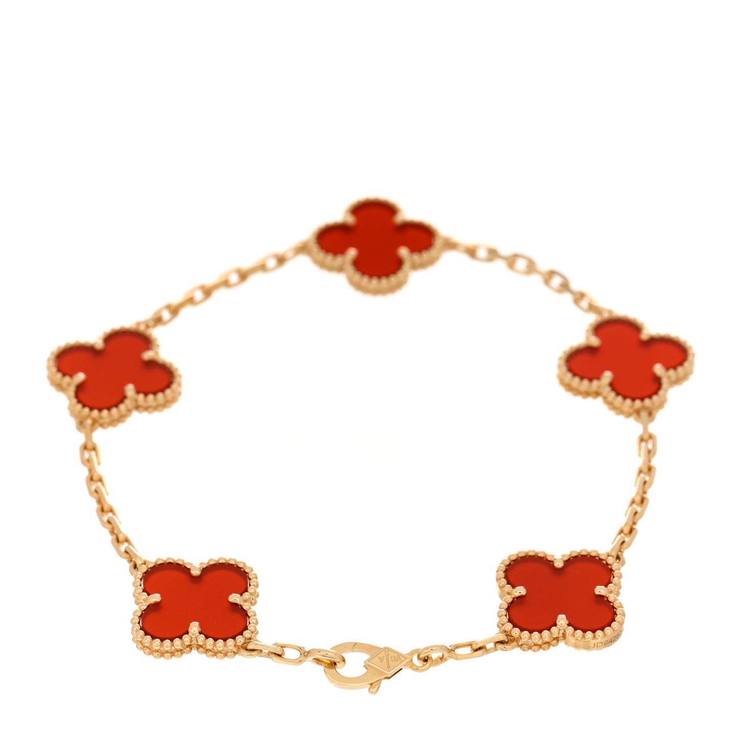 18K Yellow Gold Carnelian 5 Motifs Vintage Alhambra Bracelet