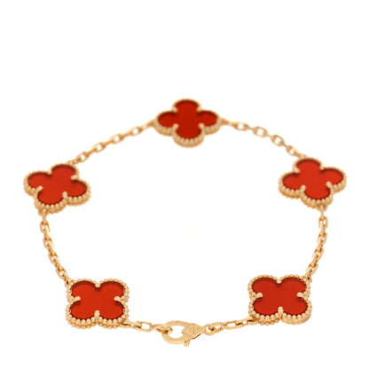 Van Cleef & Arpels 18K Yellow Gold Carnelian 5 Motifs Vintage Alhambra Bracelet 2 of 5