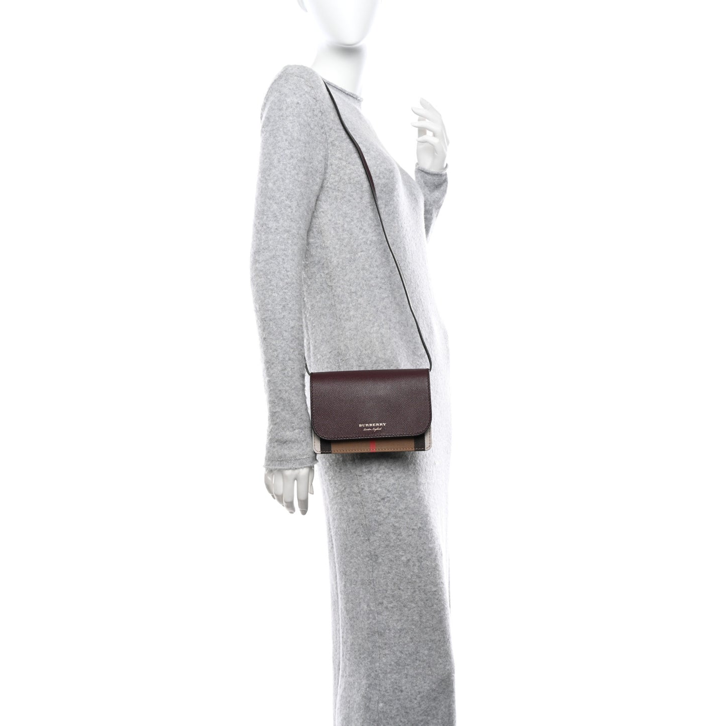 Grained Calfskin House Check Tartan Mix Hampshire Wallet On Chain Burgundy