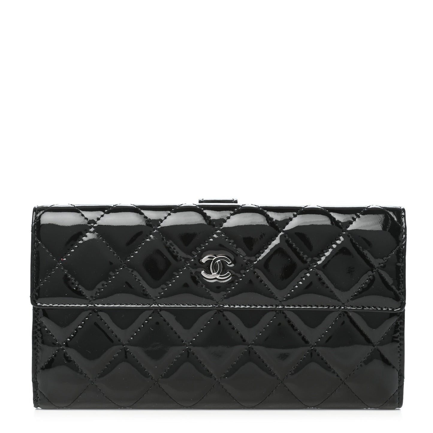 Patent Quilted Large Flap Wallet Black