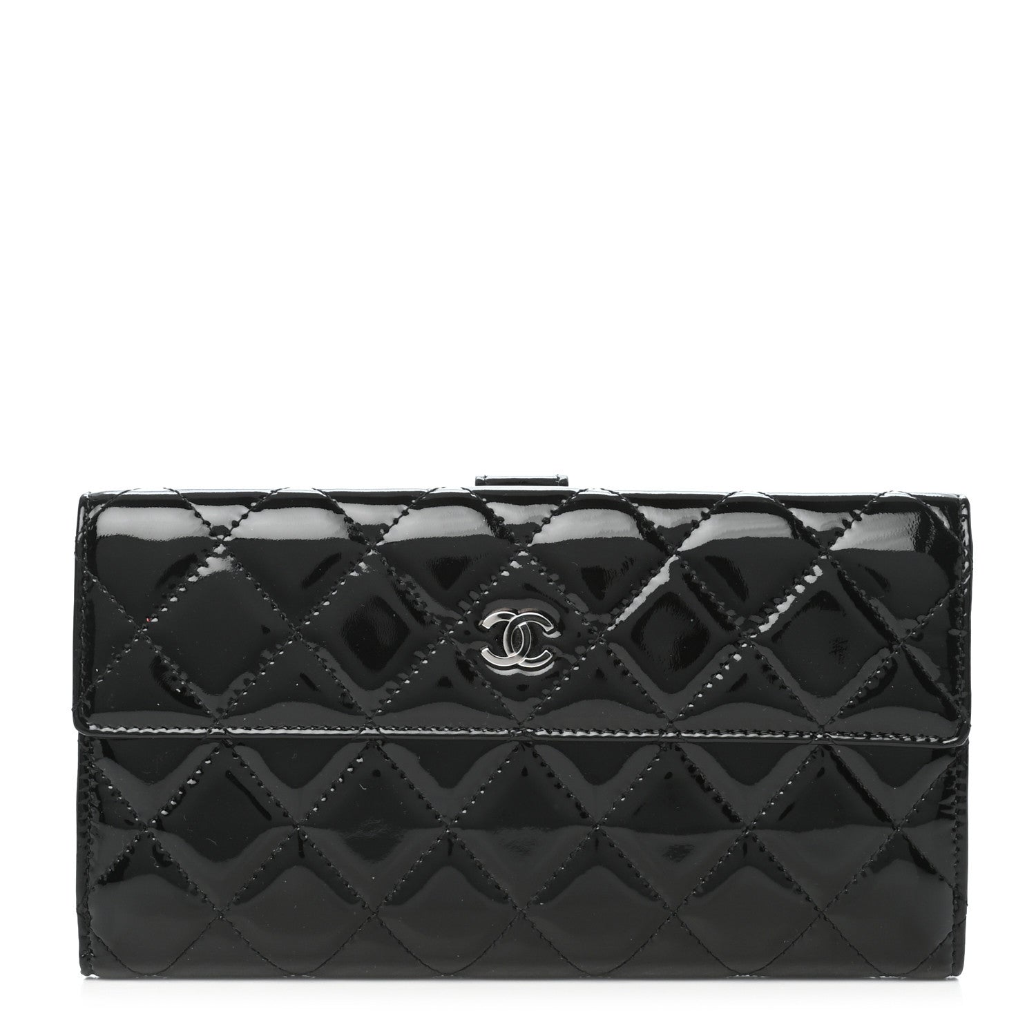 Chanel Patent Quilted Large Flap Wallet Black 1 of 10