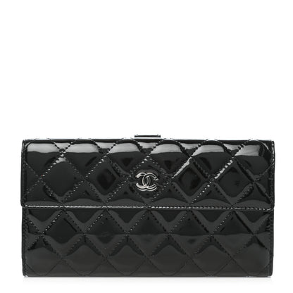 Chanel Patent Quilted Large Flap Wallet Black 1 of 10