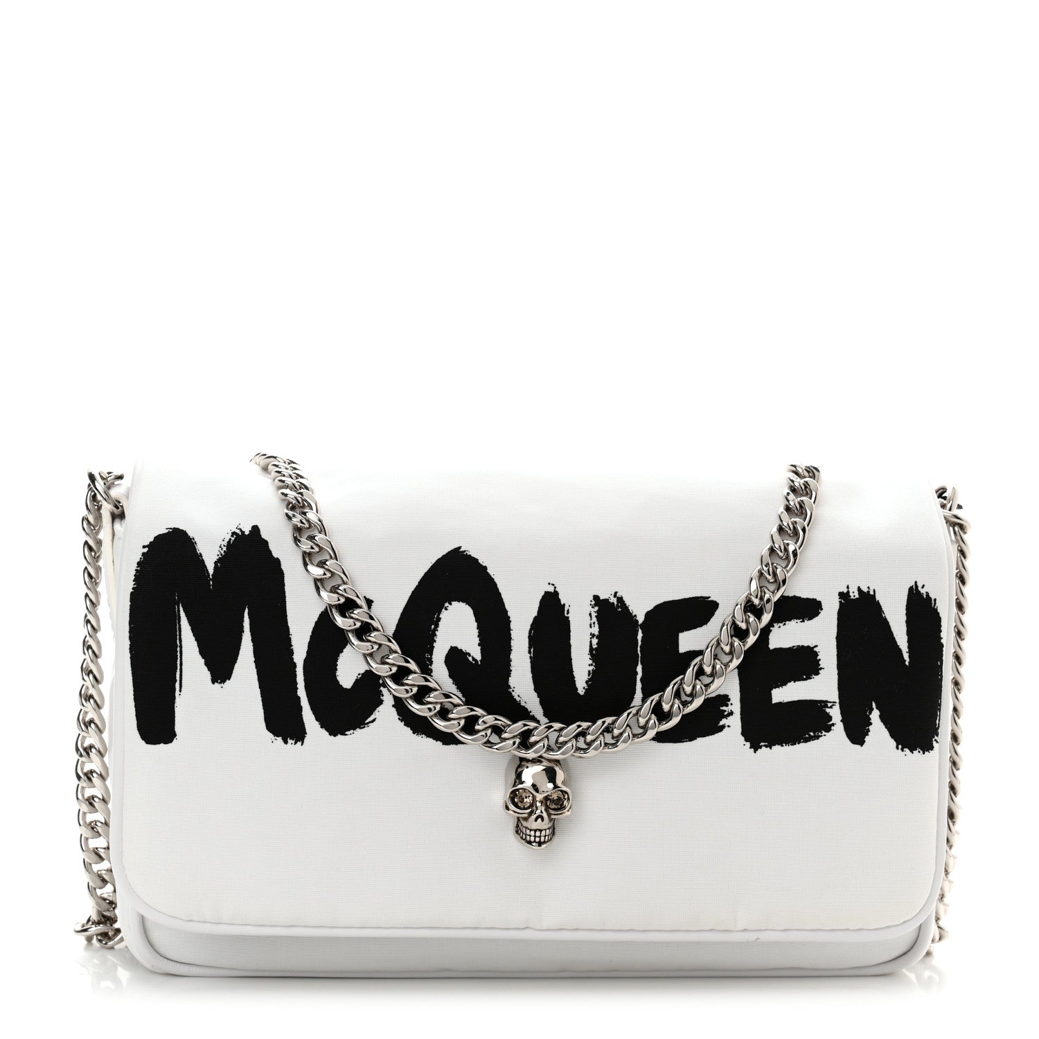 Alexander McQueen Nylon Graffiti Skull Small Crossbody Bag White Black 1 of 10