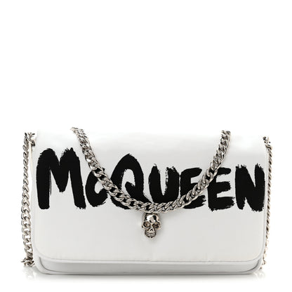 Alexander McQueen Nylon Graffiti Skull Small Crossbody Bag White Black 1 of 10