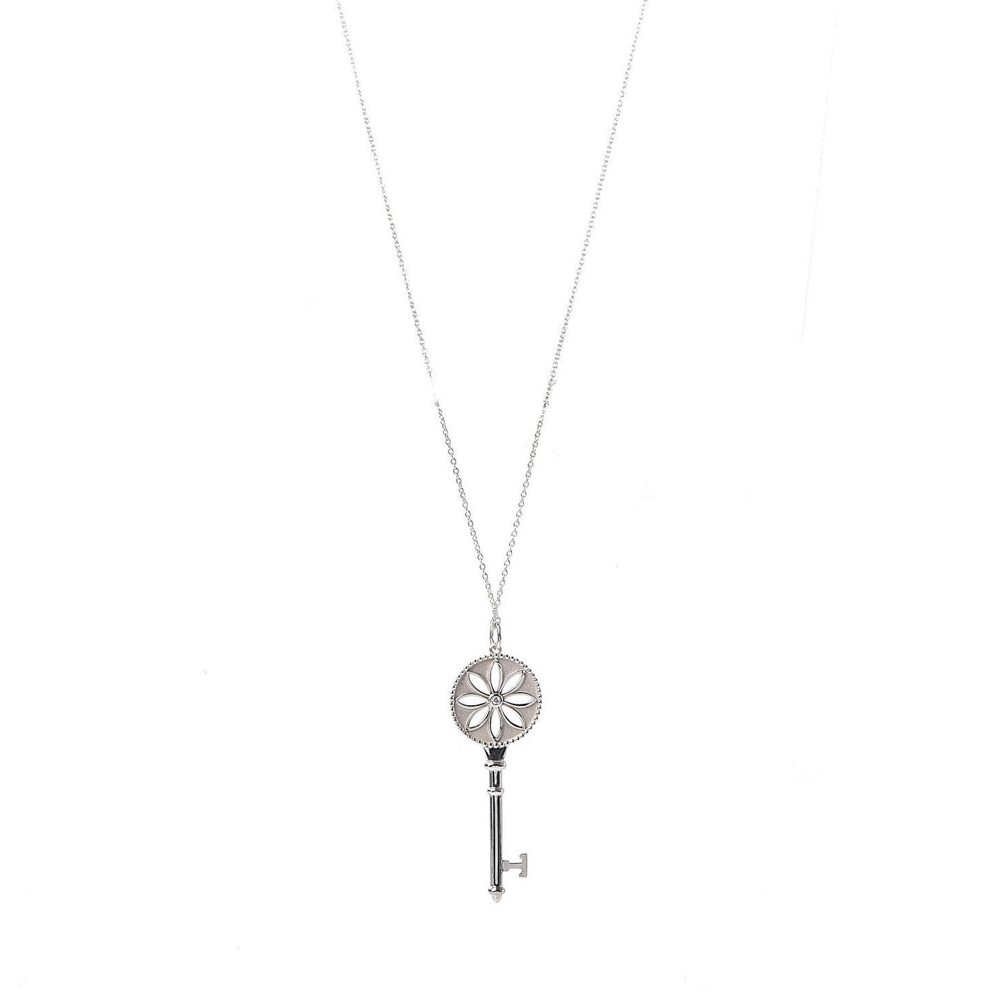 Sterling Silver Diamond Large Daisy Key Pendant Necklace