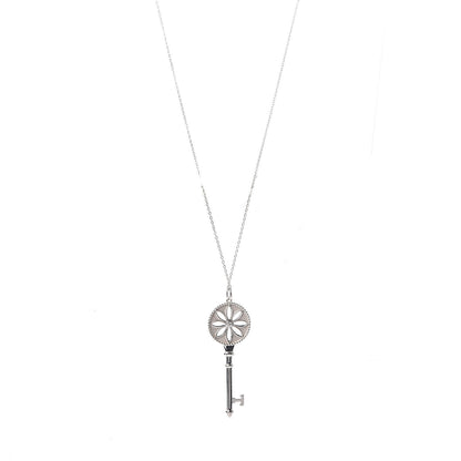 Tiffany Sterling Silver Diamond Large Daisy Key Pendant Necklace 1 of 6