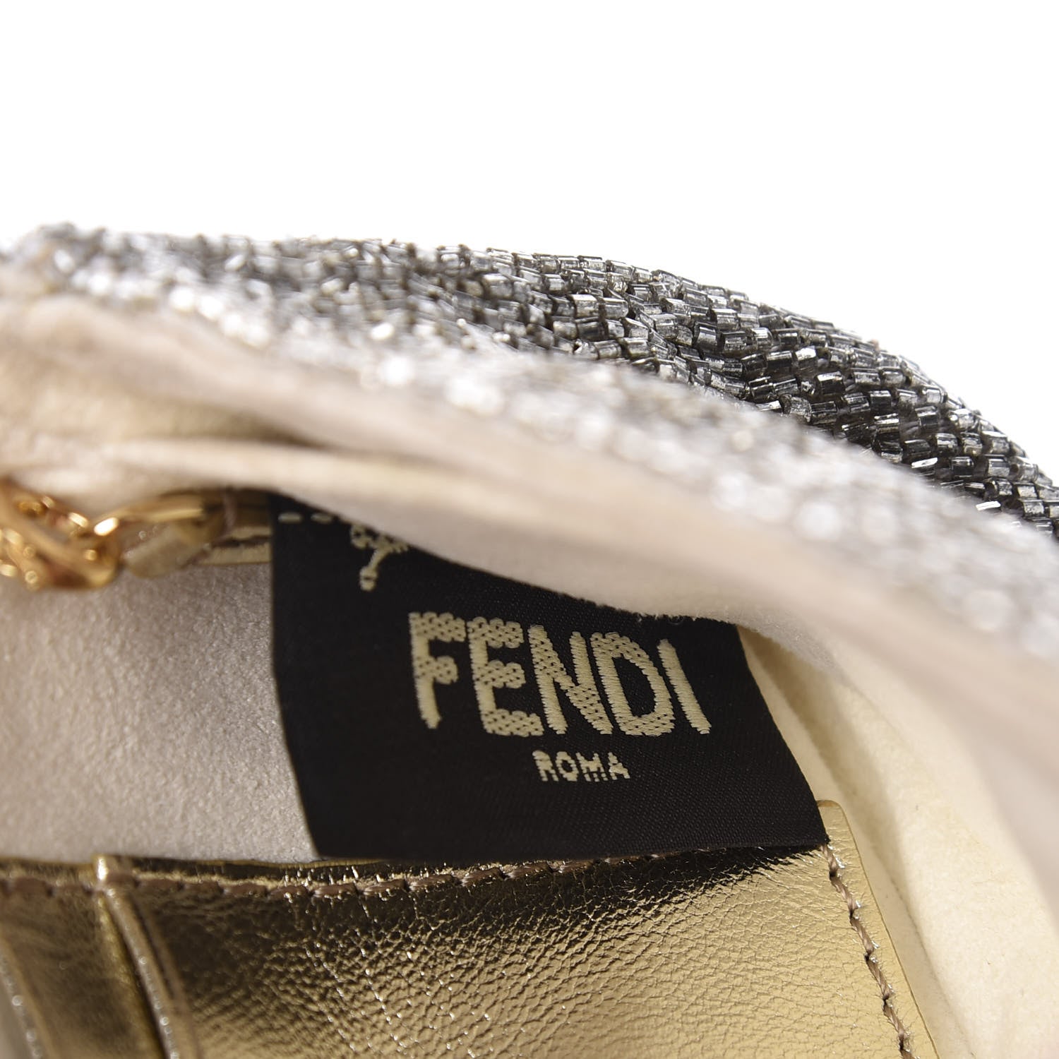 Fendi Laminated Goatskin Beaded Micro Baguette Oro Chiaro Platino 6 of 9