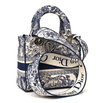 Christian Dior Canvas Toile De Jouy Embroidered Medium Lady D-Lite Navy 3 of 10