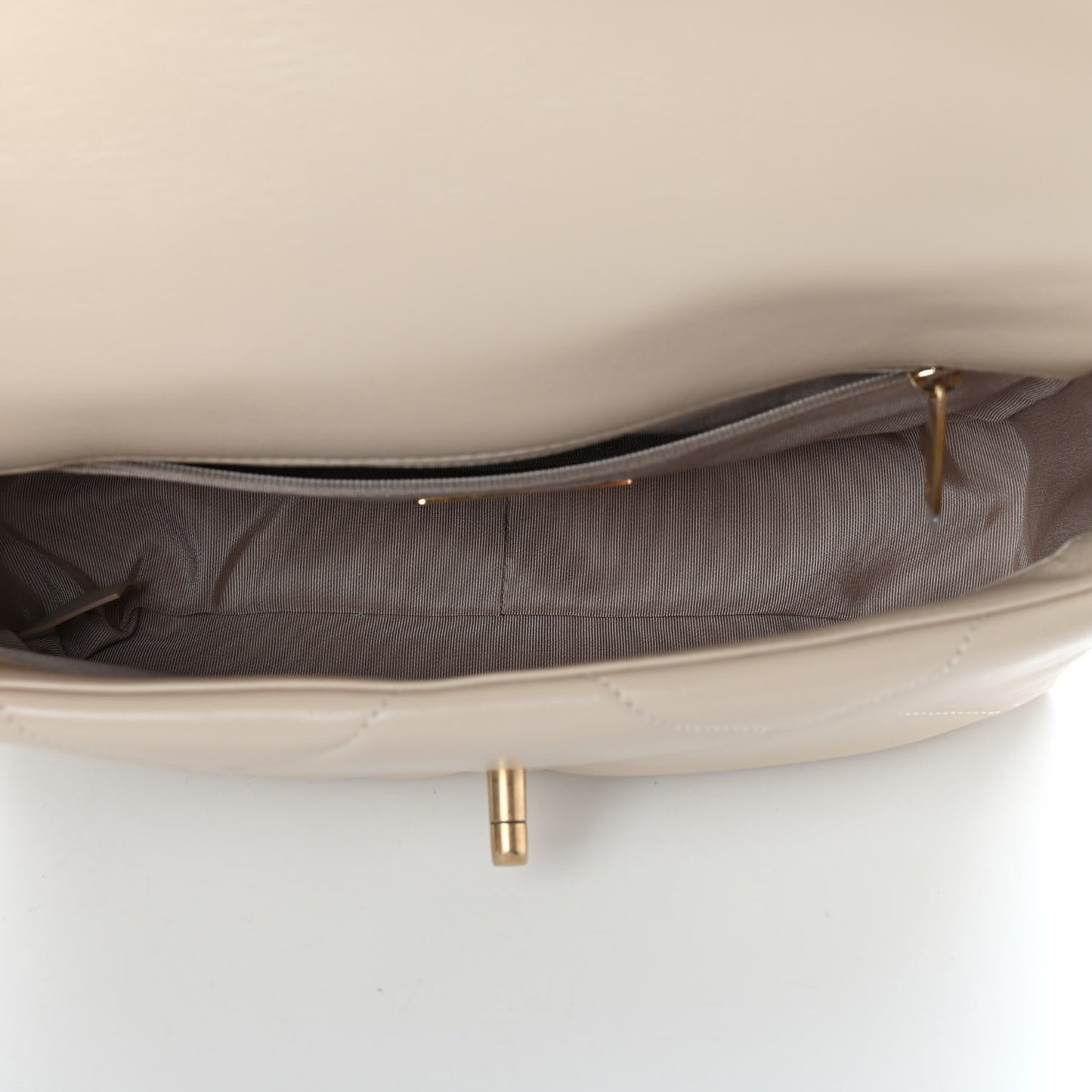 Goatskin Quilted Medium Chanel 19 Flap Beige