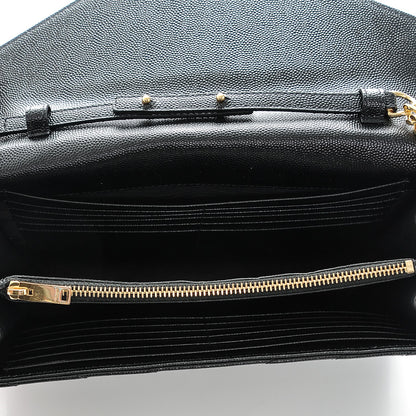 Saint Laurent Grain De Poudre Matelasse Chevron Monogram Chain Wallet Black 5 of 7
