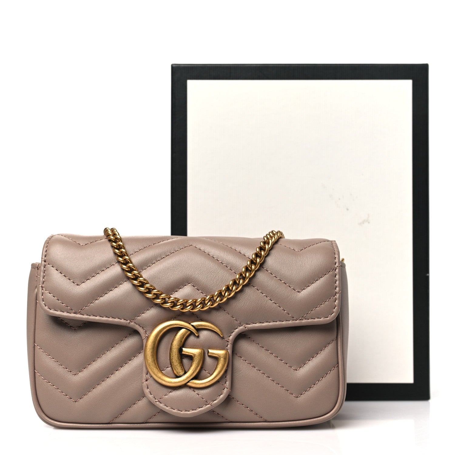 Gucci Calfskin Matelasse Super Mini GG Marmont Shoulder Bag Porcelain Rose 12 of 12