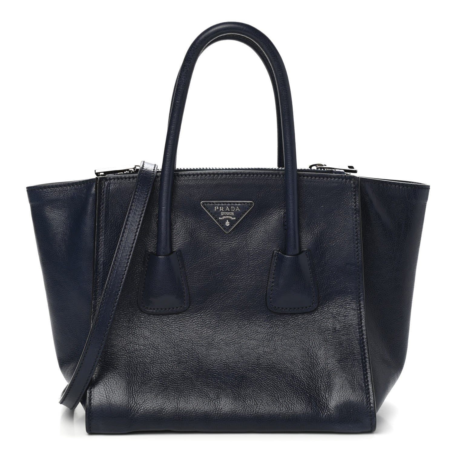 Prada Glace Calf Small Twin Pocket Tote Baltico 1 of 9