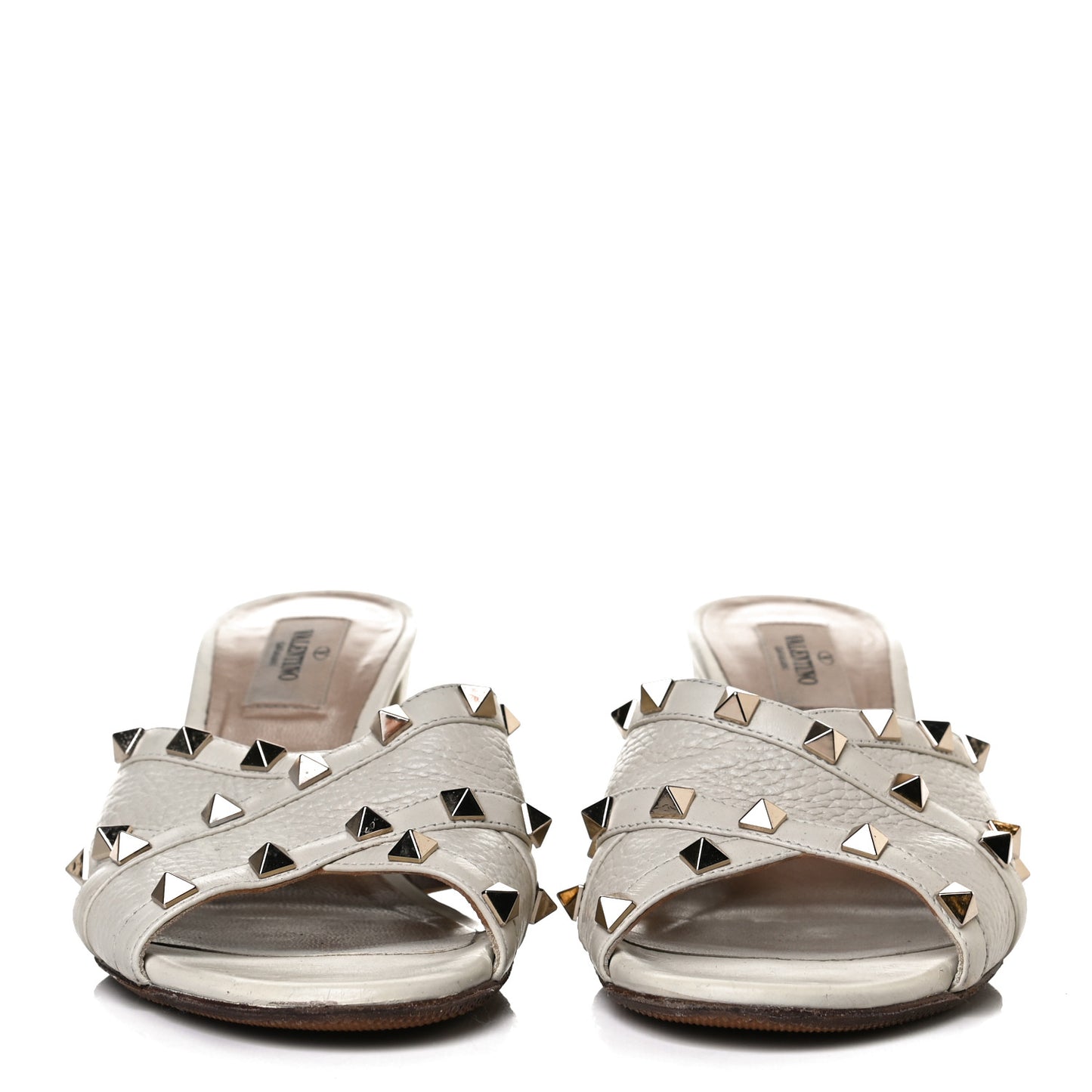 Pebbled Calfskin Rockstud Crisscross Slide 60mm Sandals 39 Ivory