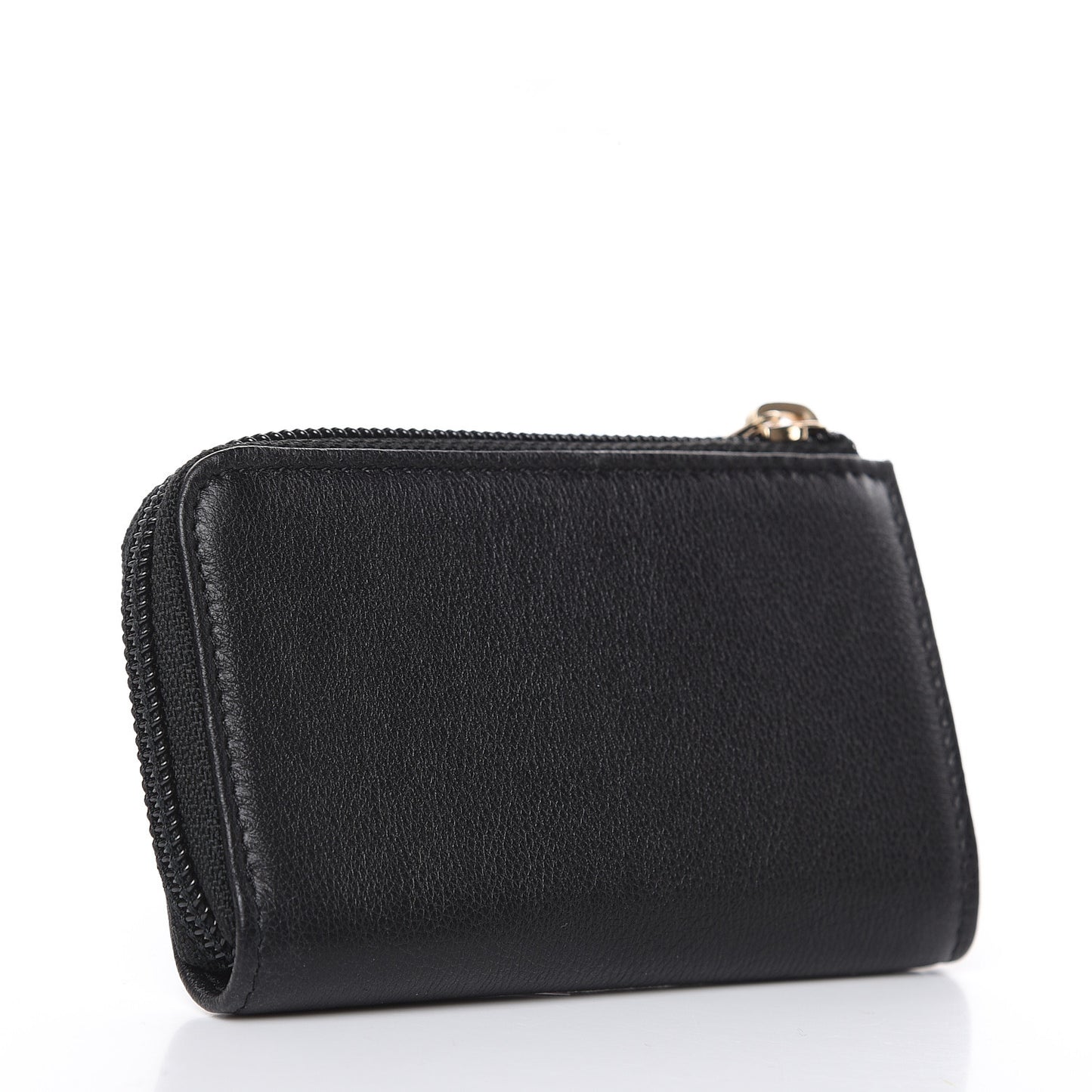 Calfskin Chain Embossed CC Key Holder Case Black