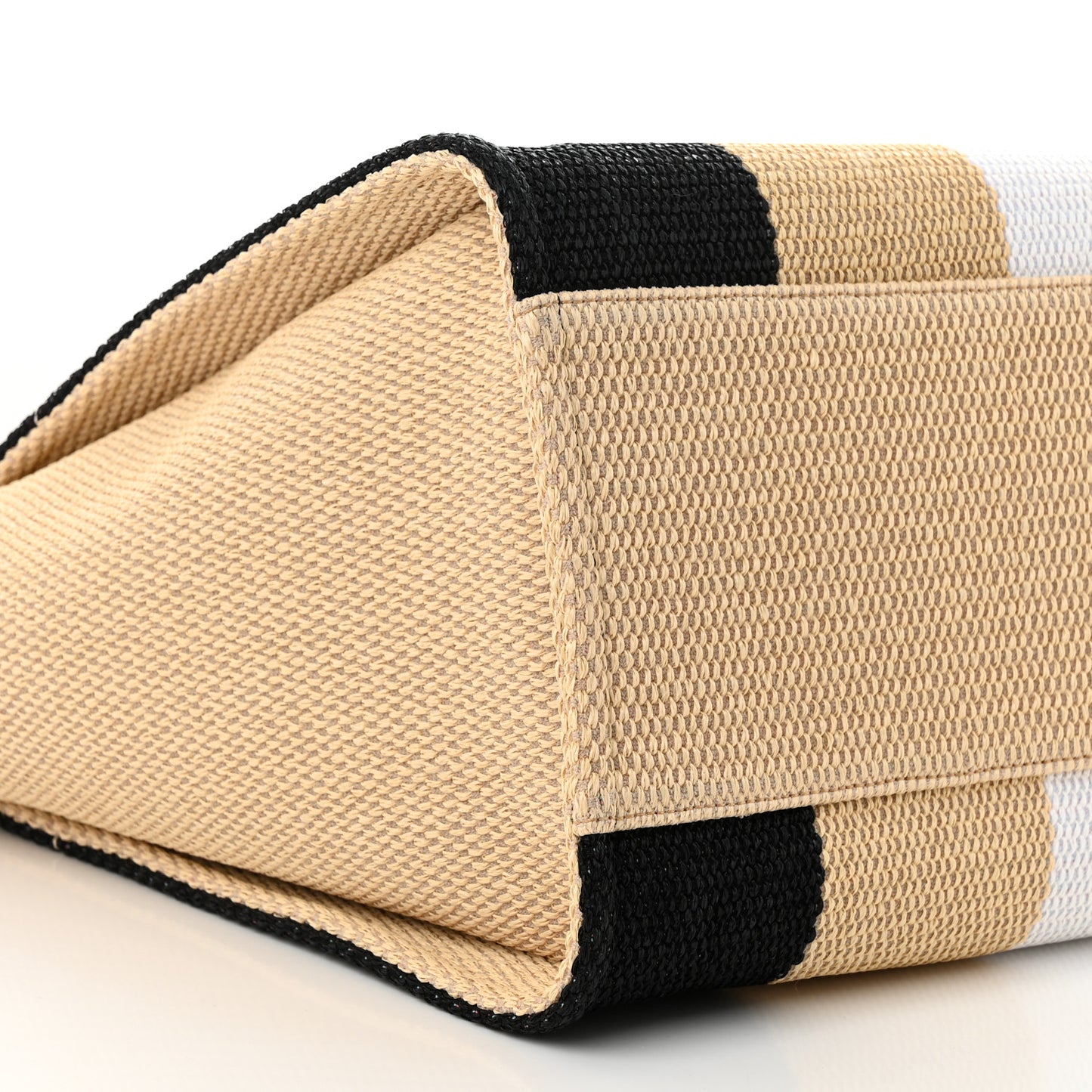 Straw Raffia Calfskin Striped Medium Deauville Tote Black Beige Ivory